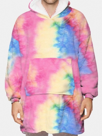 Herren Tie Dye Zweiseitig Tragbarer Fleece Oversized Blanket Hoodie Loungewear Mit Praktischer Tasche