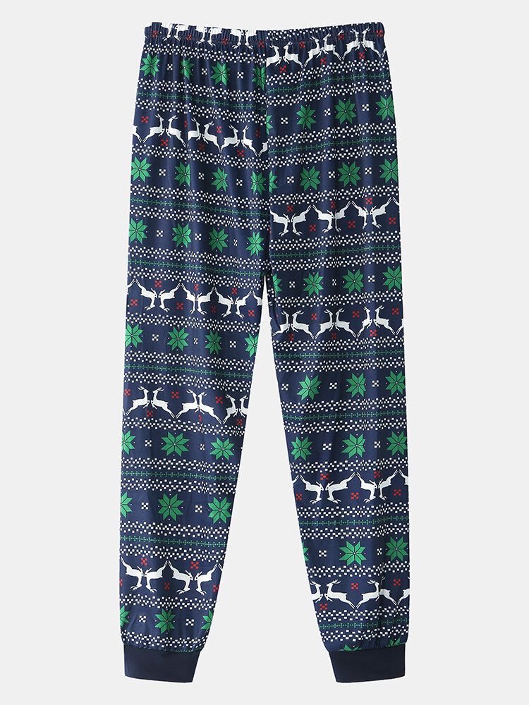 Herren-weihnachtskarikatur-elch-druck-raglanärmel-langarm-oberteil Jogger-hose Home-pyjama