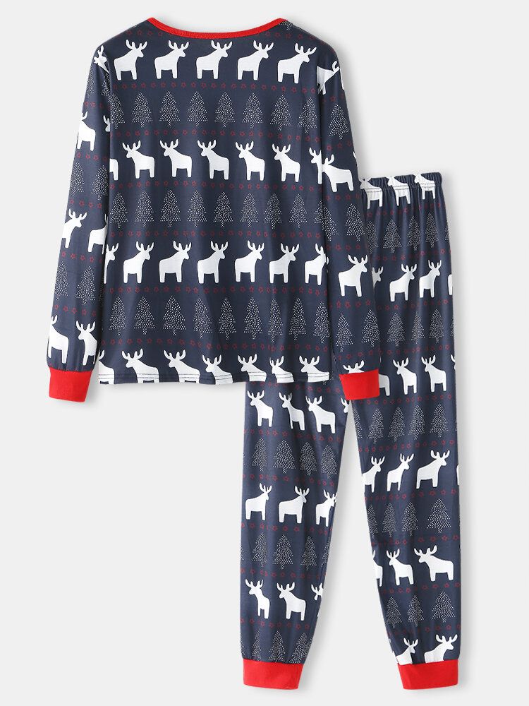 Joggerhose Mit Weihnachtlichem Elch-print Und Rundhalsausschnitt Für Herren Zweiteiliges Home Lounge Pyjama-set