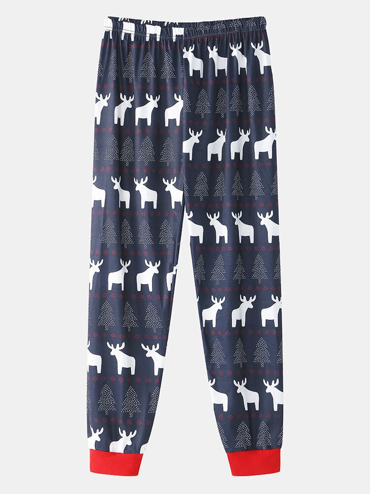 Joggerhose Mit Weihnachtlichem Elch-print Und Rundhalsausschnitt Für Herren Zweiteiliges Home Lounge Pyjama-set