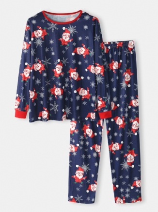 Lose Hosen Mit Cartoon-weihnachtsmann-aufdruck Und O-ausschnitt Für Herren Bequemes Pyjama-set Für Zu Hause