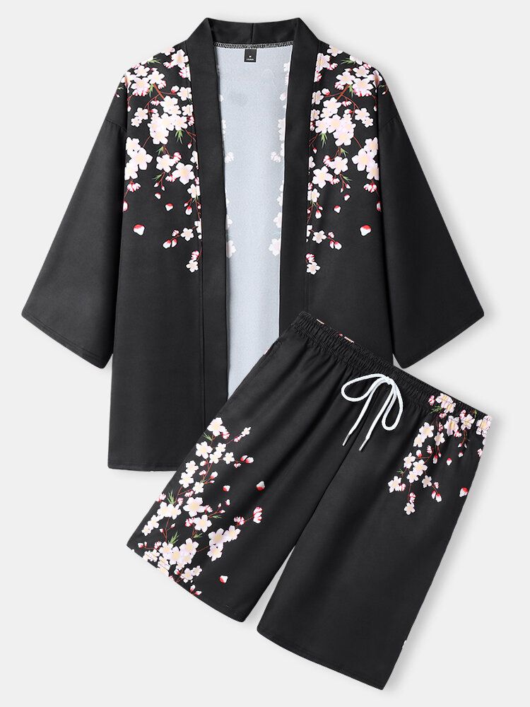 Offener Kimono Mit Blumenmuster Für Herren Lockere Zweiteilige Outfits