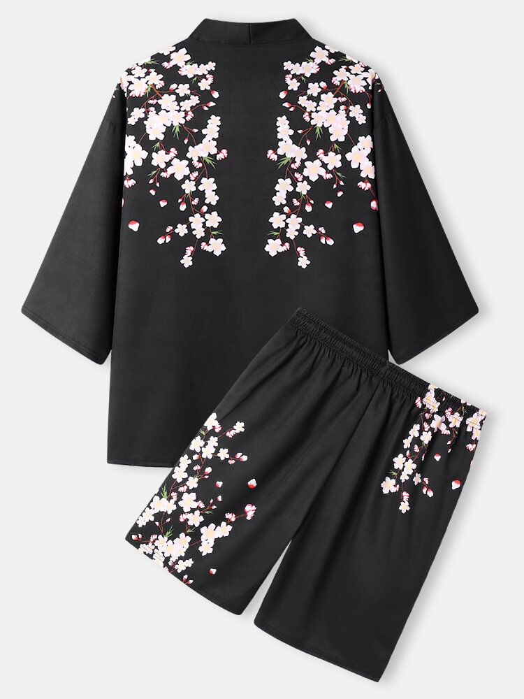 Offener Kimono Mit Blumenmuster Für Herren Lockere Zweiteilige Outfits