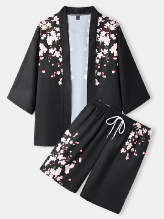 Offener Kimono Mit Blumenmuster Für Herren Lockere Zweiteilige Outfits