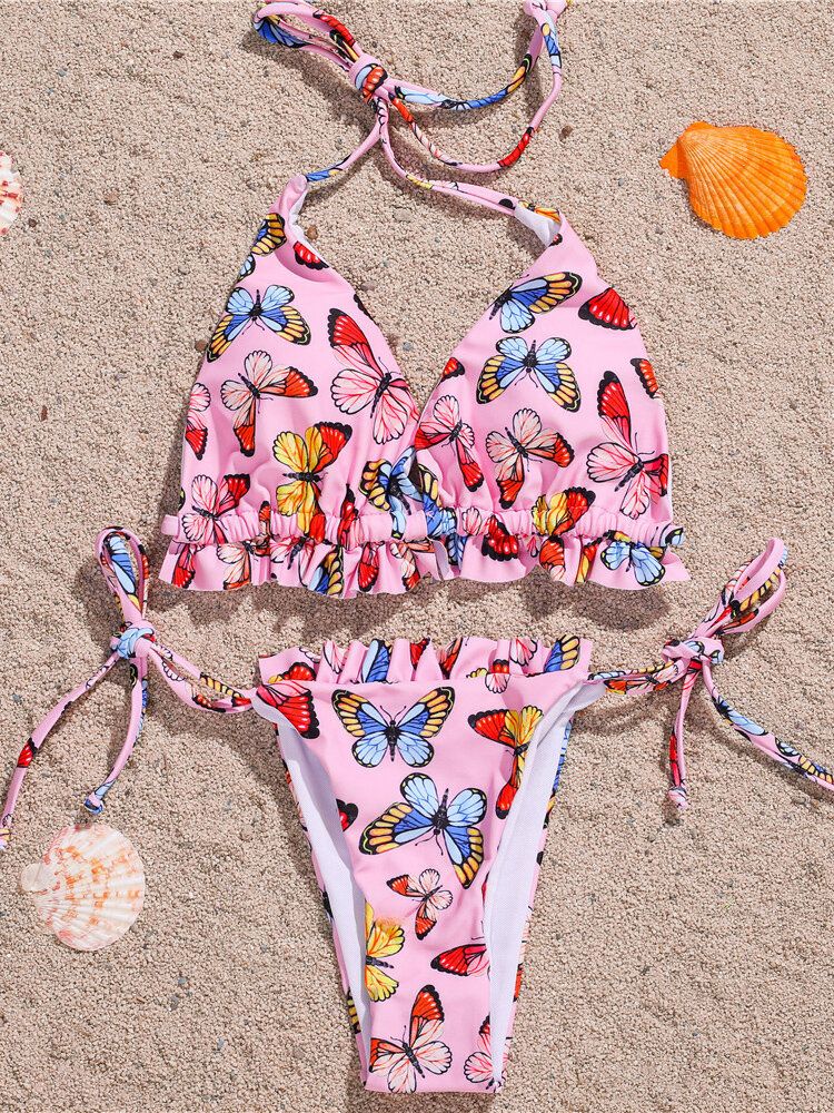 Schmetterlings-tierdruck-halfter-krawatten-sommer-strand-badebekleidungs-frauen-bikini