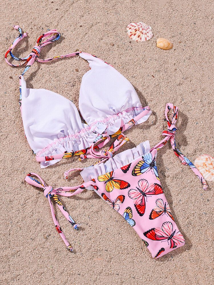 Schmetterlings-tierdruck-halfter-krawatten-sommer-strand-badebekleidungs-frauen-bikini