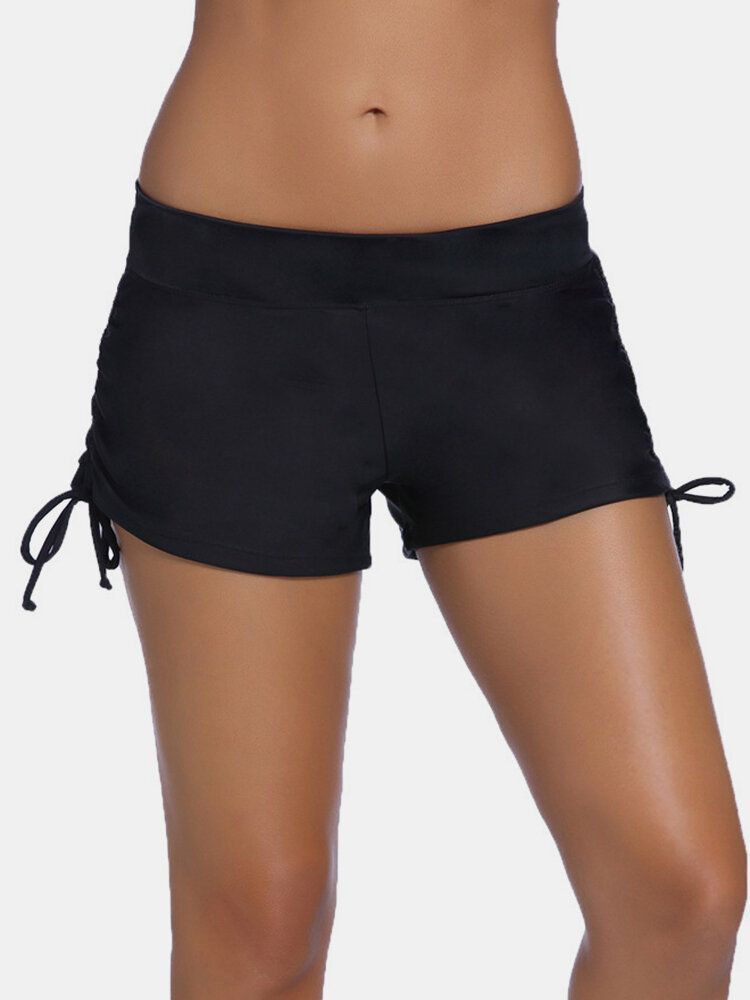 Schwarze Badeshorts Mit Seitlichem Kordelzug Für Damen In Übergröße