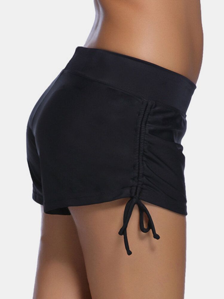 Schwarze Badeshorts Mit Seitlichem Kordelzug Für Damen In Übergröße