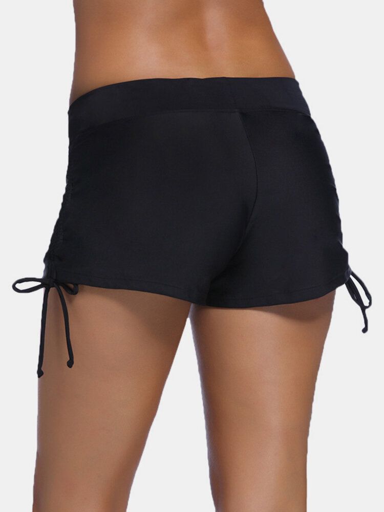 Schwarze Badeshorts Mit Seitlichem Kordelzug Für Damen In Übergröße