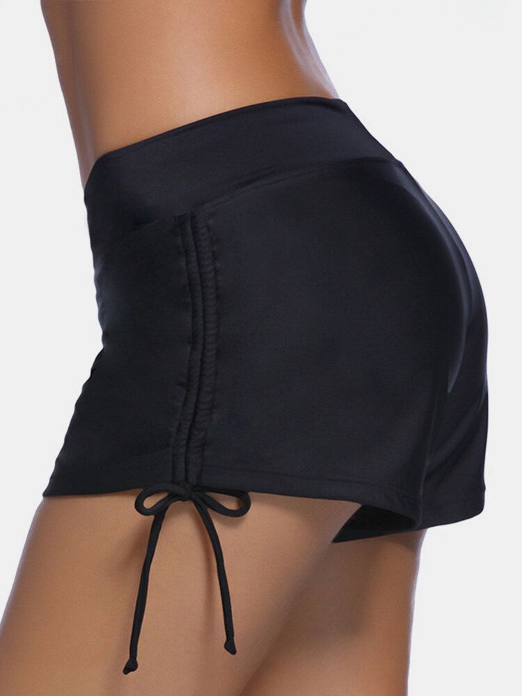 Schwarze Badeshorts Mit Seitlichem Kordelzug Für Damen In Übergröße