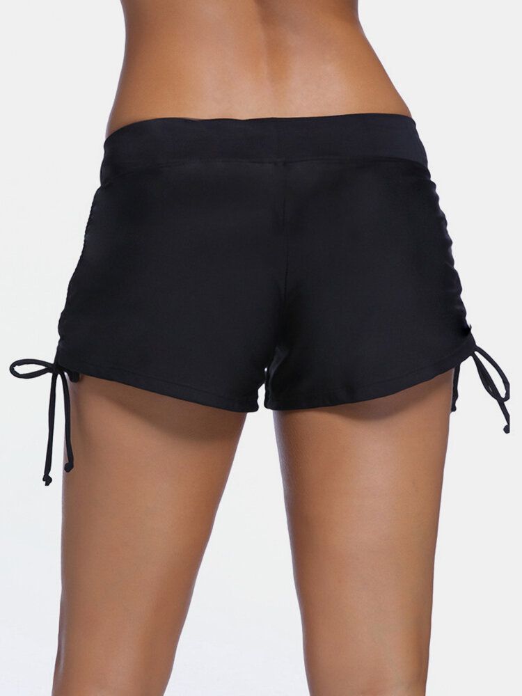 Schwarze Badeshorts Mit Seitlichem Kordelzug Für Damen In Übergröße