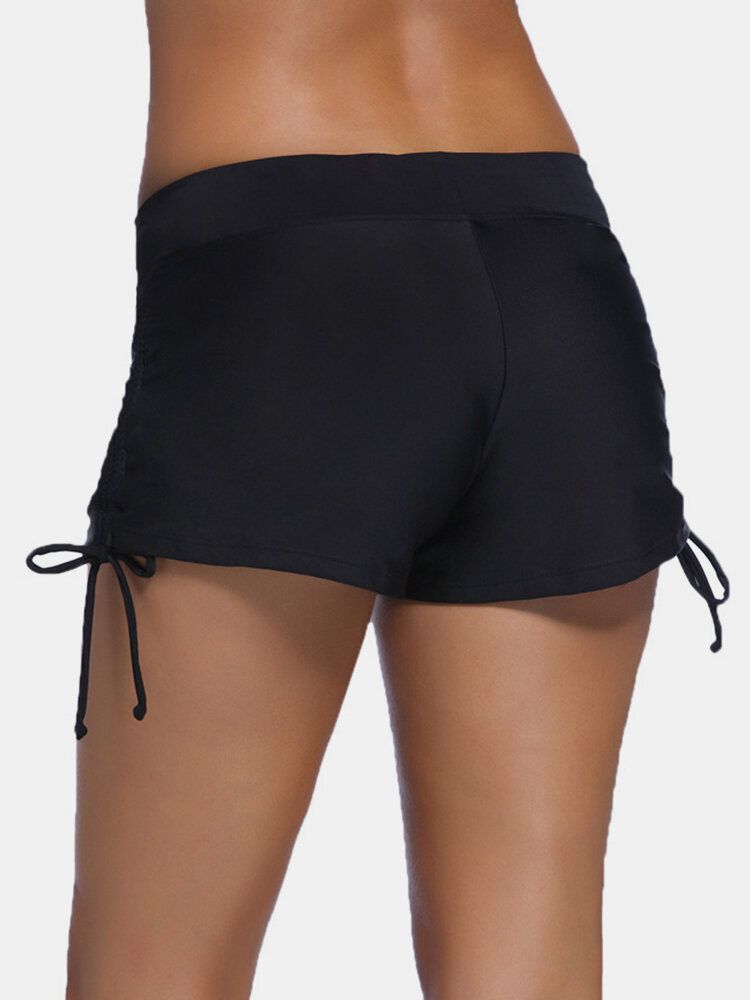 Schwarze Badeshorts Mit Seitlichem Kordelzug Für Damen In Übergröße