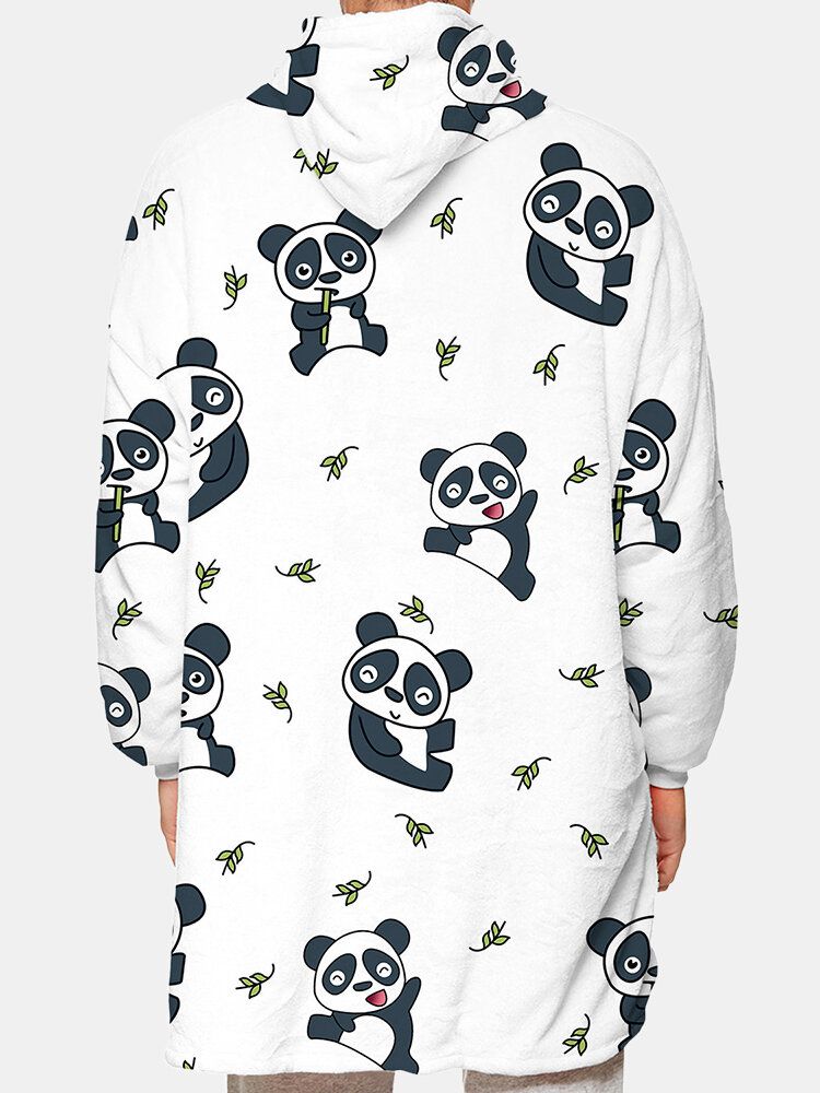 Süßer Panda-bedruckter Flanell-oversize-hoodie Für Herren Zweiseitig Mit Kängurutasche