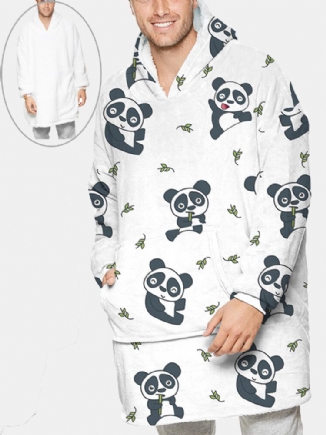 Süßer Panda-bedruckter Flanell-oversize-hoodie Für Herren Zweiseitig Mit Kängurutasche