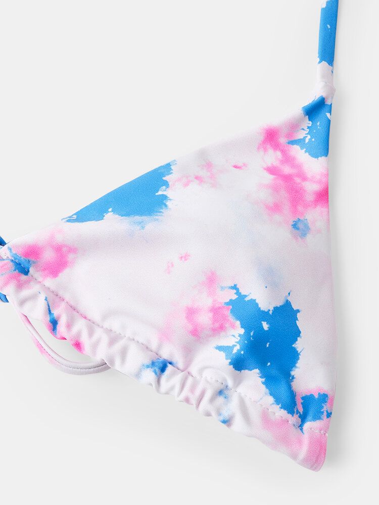 Triangle Tie-dye Halfter String Bikini Open Back Beachwear Für Frauen