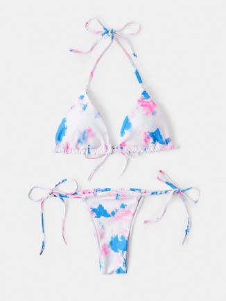 Triangle Tie-dye Halfter String Bikini Open Back Beachwear Für Frauen