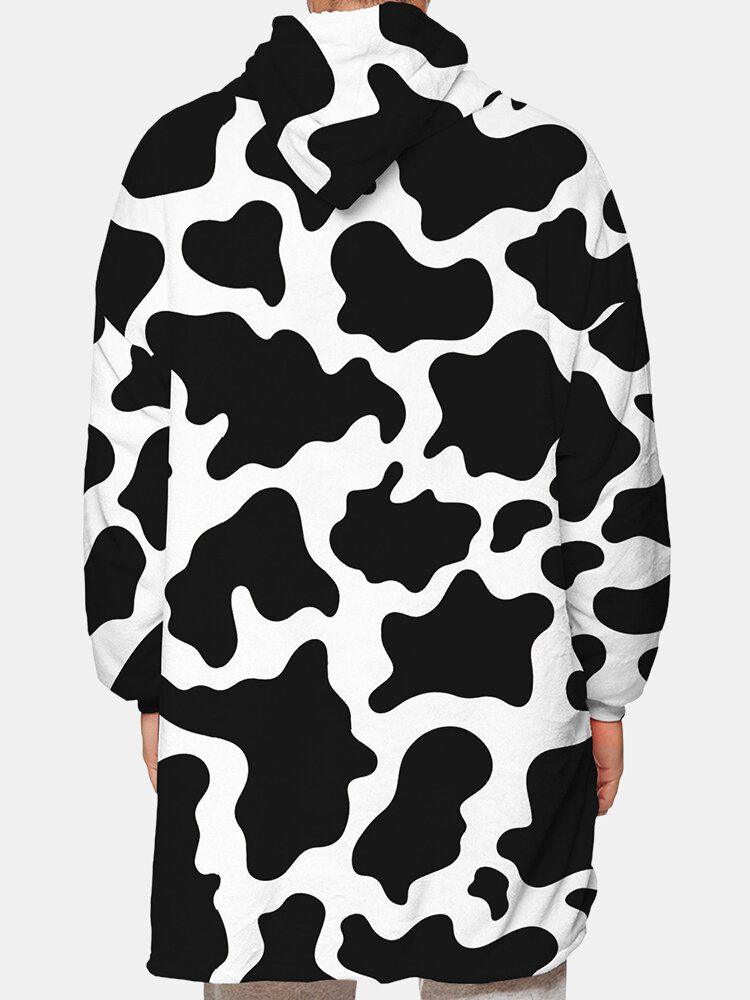 Zweiseitiger Oversize-hoodie Aus Flanell Mit Kuhmuster-print Für Herren Mit Kängurutasche