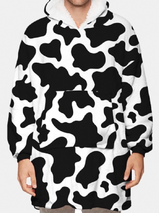 Zweiseitiger Oversize-hoodie Aus Flanell Mit Kuhmuster-print Für Herren Mit Kängurutasche