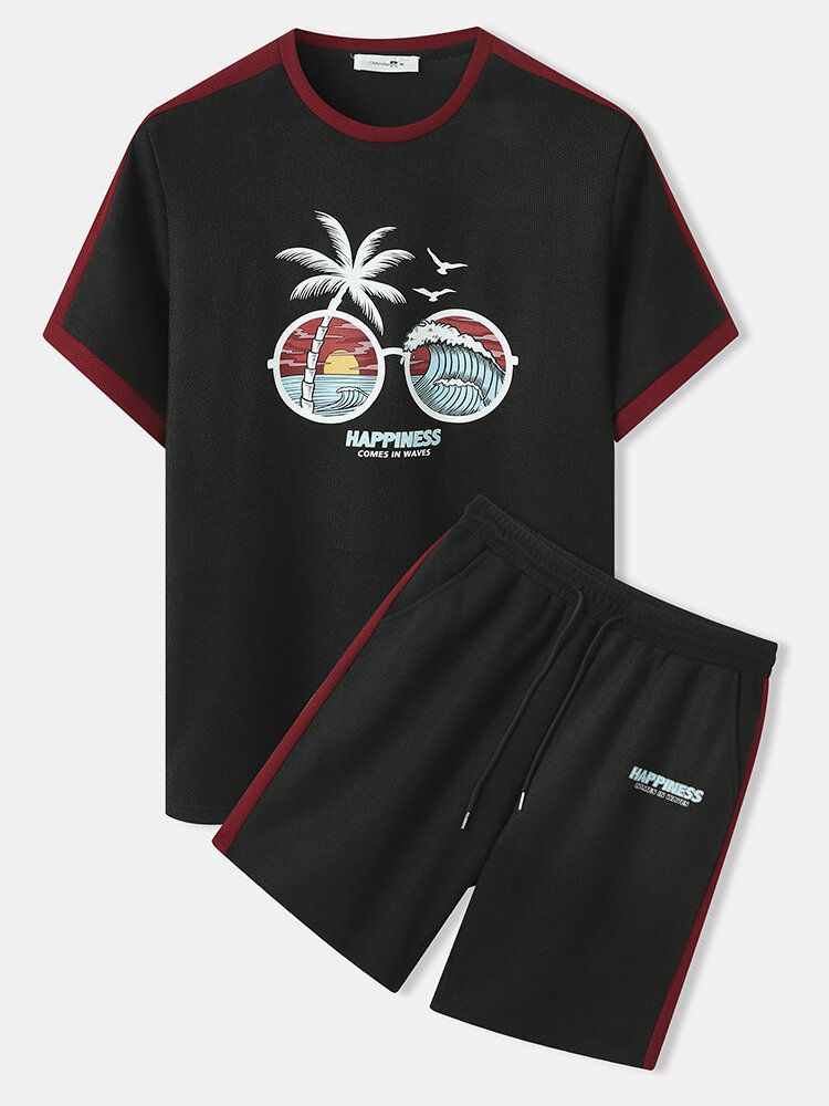 Zweiteilige Zweiteilige Strick-outfits Mit Wellenlandschaft-slogan-print Und Kontrast-urlaub Für Herren