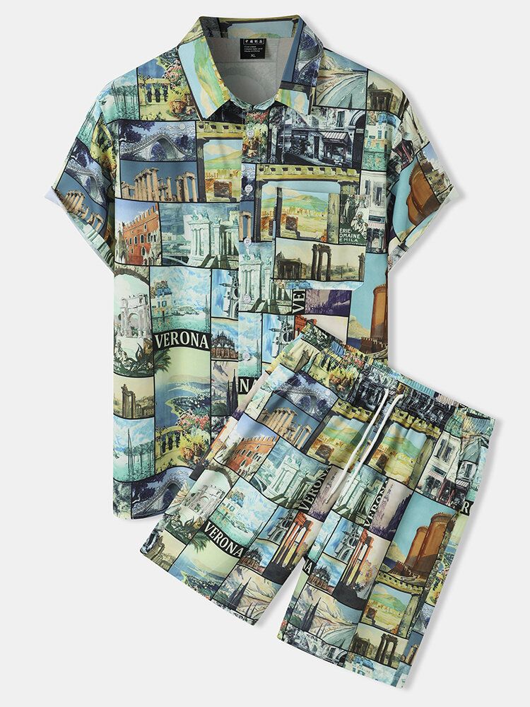 Zweiteilige Urlaubs-outfits Mit All Over Attractions Scenery Graphics-print Für Herren