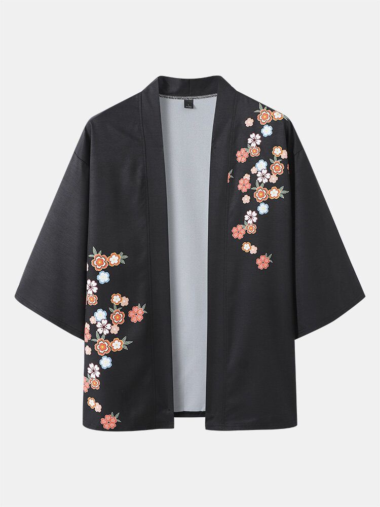 Zweiteiliger Kimono Mit Blumenmuster Und Offener Vorderseite Für Herren