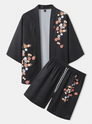 Zweiteiliger Kimono Mit Blumenmuster Und Offener Vorderseite Für Herren