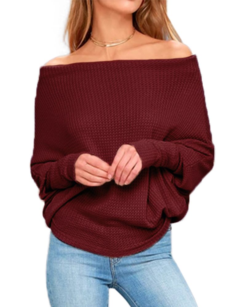 Damen Off-shoulder Strickpullover Pullover Lose Pullover Tops