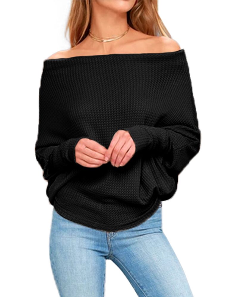 Damen Off-shoulder Strickpullover Pullover Lose Pullover Tops