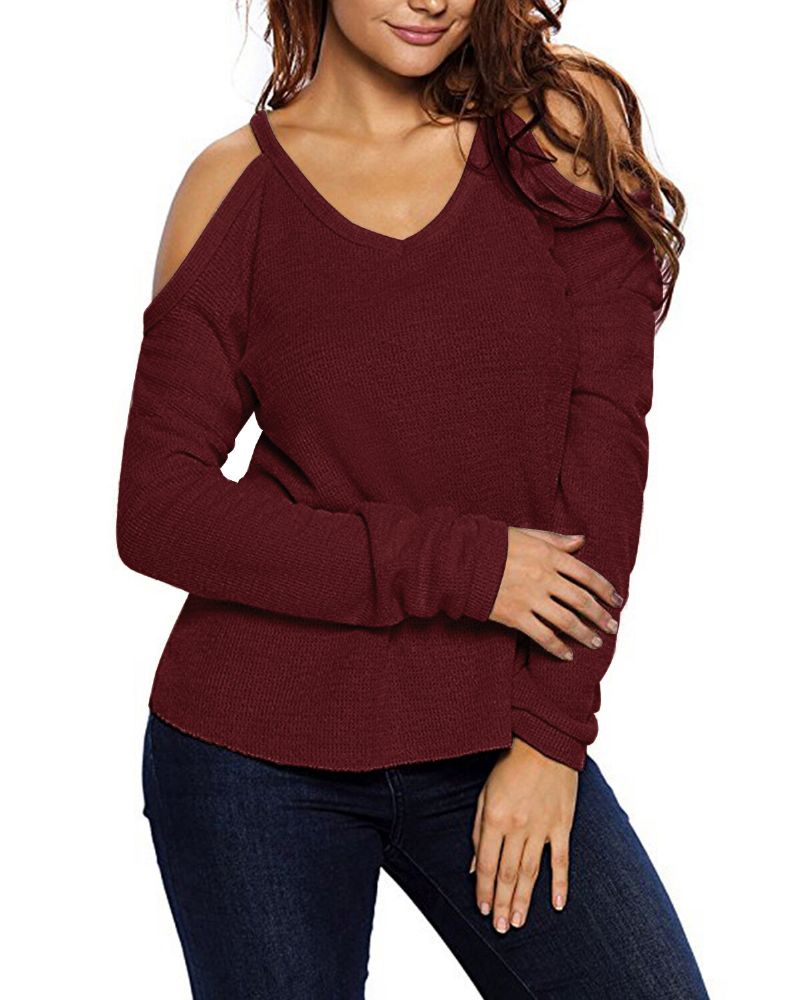 Damen-pullover Mit V-ausschnitt Schulterfrei Langarm-pullover Für Damen