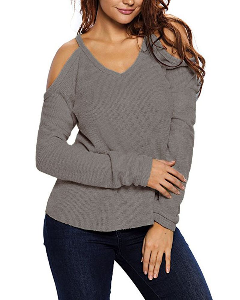 Damen-pullover Mit V-ausschnitt Schulterfrei Langarm-pullover Für Damen