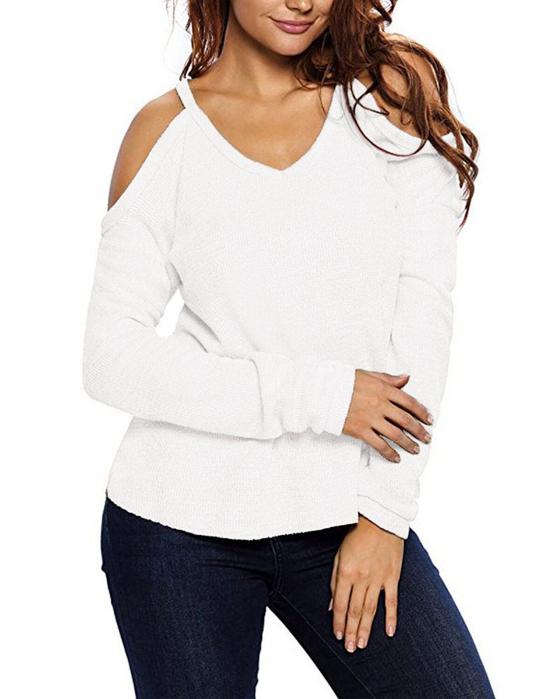 Damen-pullover Mit V-ausschnitt Schulterfrei Langarm-pullover Für Damen