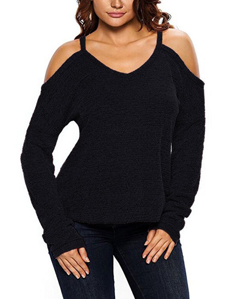 Damen-pullover Mit V-ausschnitt Schulterfrei Langarm-pullover Für Damen