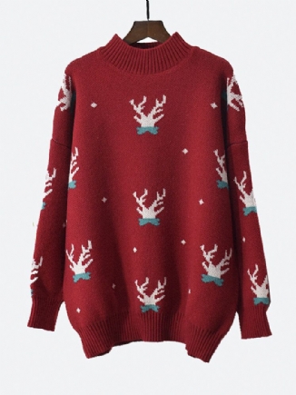 Damen Rippstrick Weihnachtsgeweih Muster Drop Shoulder Pullover Pullover