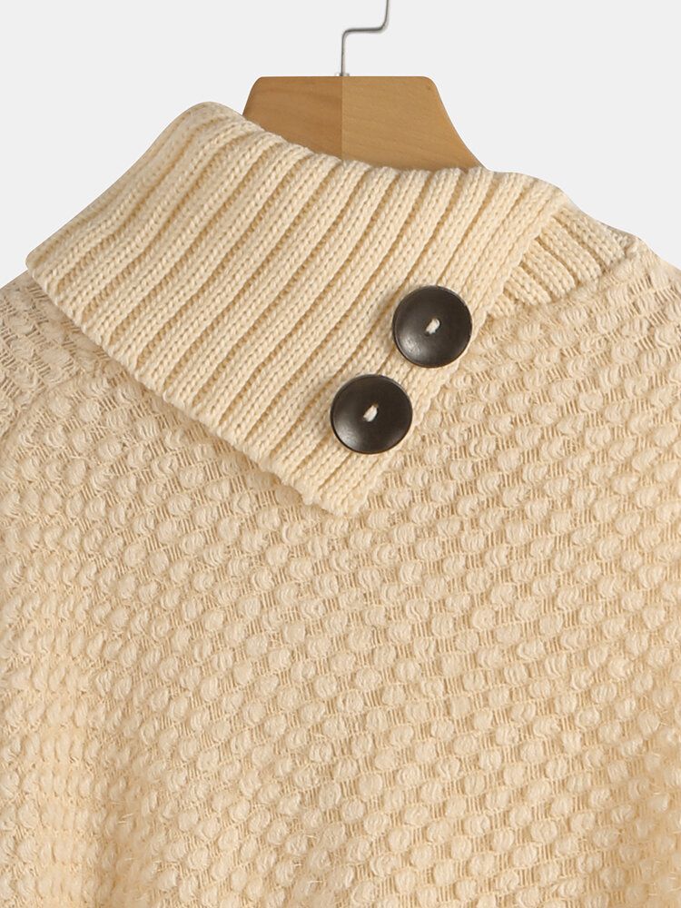 Damen Solid Button Unregelmäßiger Saum Schal Quaste Pullover