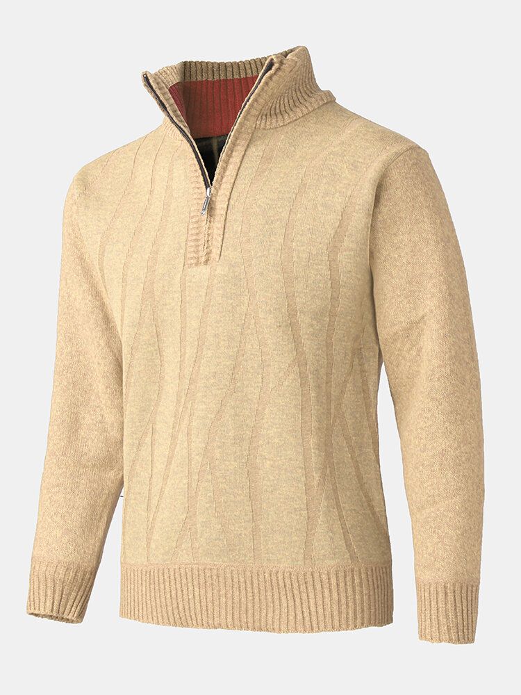 Einfarbiger Warmer Strickpullover Mit Halbem Reißverschluss Vorne Für Herren