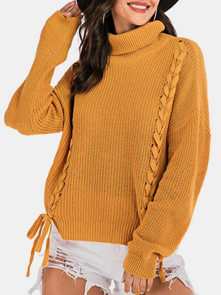 Frauen-bandage-pullover Mit Hohem Halsausschnitt Warme Gelbe Strickpullover