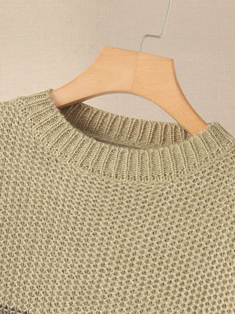 Frauen-kontrastfarbe-patchwork-rundhals-langarm-strick-beiläufiger Pullover