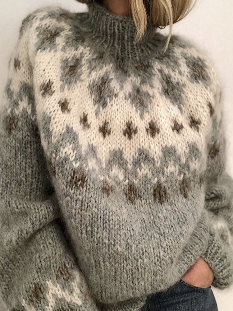 Frauen-vintage-muster-strick-raglan-hülsen-beiläufige Pullover-strickjacken