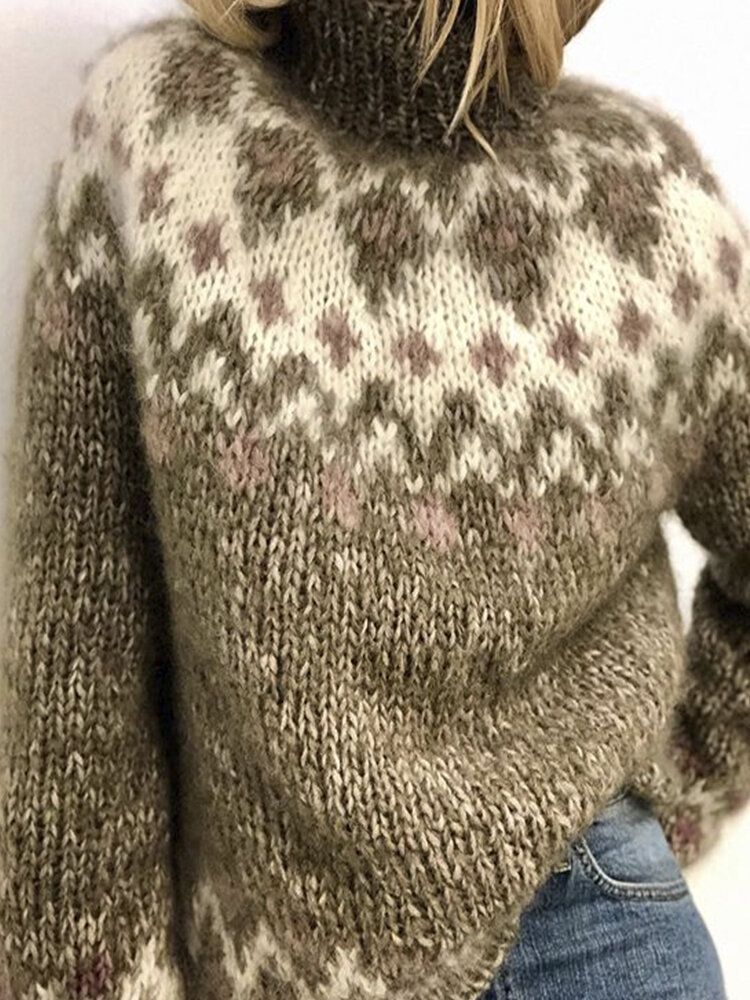 Frauen-vintage-muster-strick-raglan-hülsen-beiläufige Pullover-strickjacken