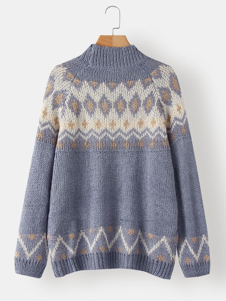 Frauen-vintage-muster-strick-raglan-hülsen-beiläufige Pullover-strickjacken