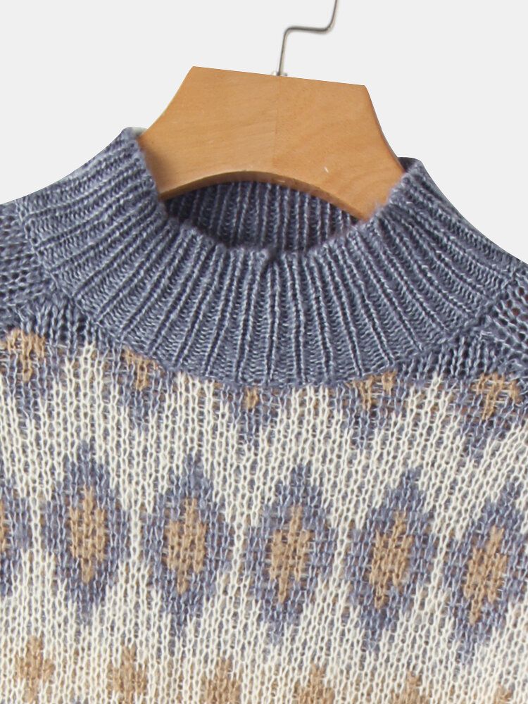 Frauen-vintage-muster-strick-raglan-hülsen-beiläufige Pullover-strickjacken