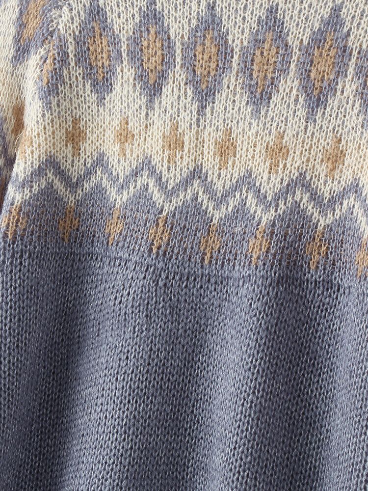 Frauen-vintage-muster-strick-raglan-hülsen-beiläufige Pullover-strickjacken