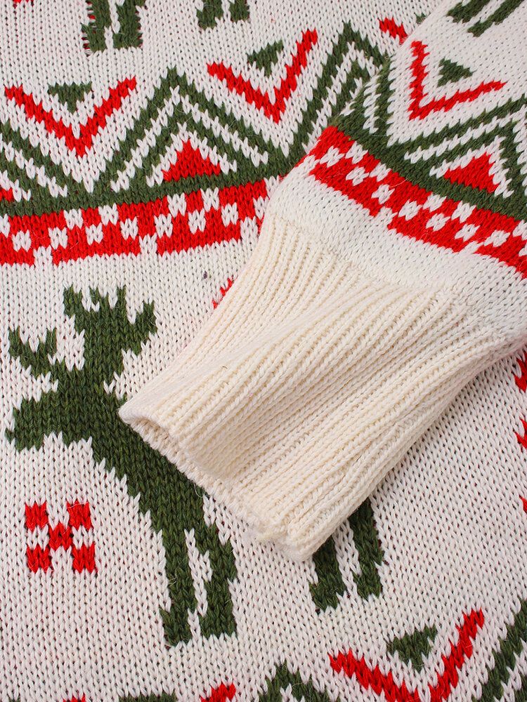 Frauen-weihnachtsmuster-druck Mit Rundhalsausschnitt Dicker Warmer Lässiger Strickpullover