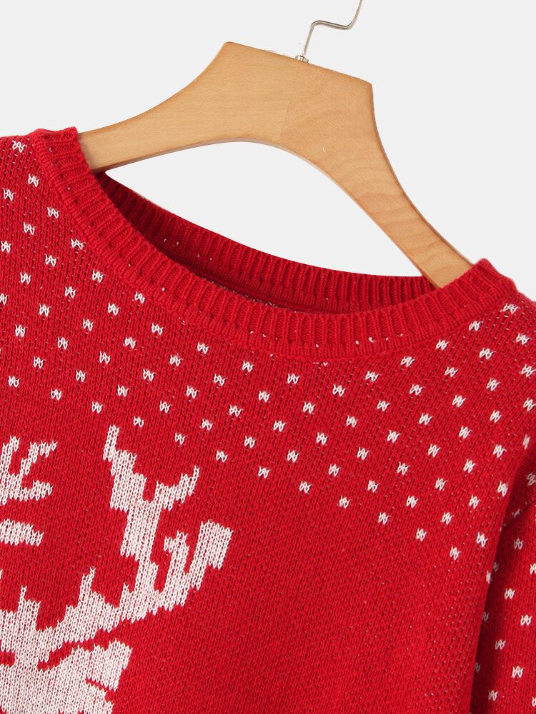 Frauen-weihnachtsren-schneeflocke-muster O-nekc Langarm-strickpullover