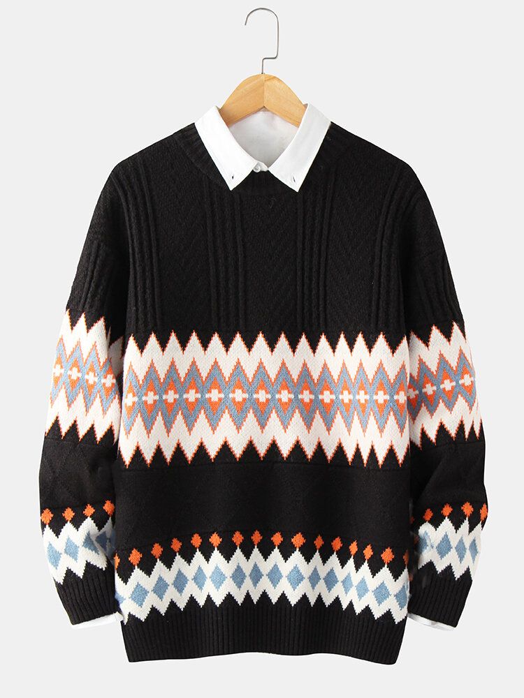 Geometrischer Warmer Dicker Zopfmuster-langarmpullover Für Herren