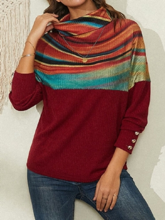 Gestreifter Patchwork-pullover Mit Rollkragen Und Rippenmuster Für Damen In Regenbogenfarben