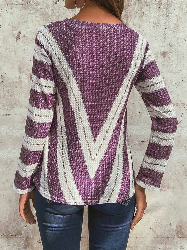 Gestreifter V-ausschnitt Langärmlige Lässige Strickpullover-bluse Für Frauen