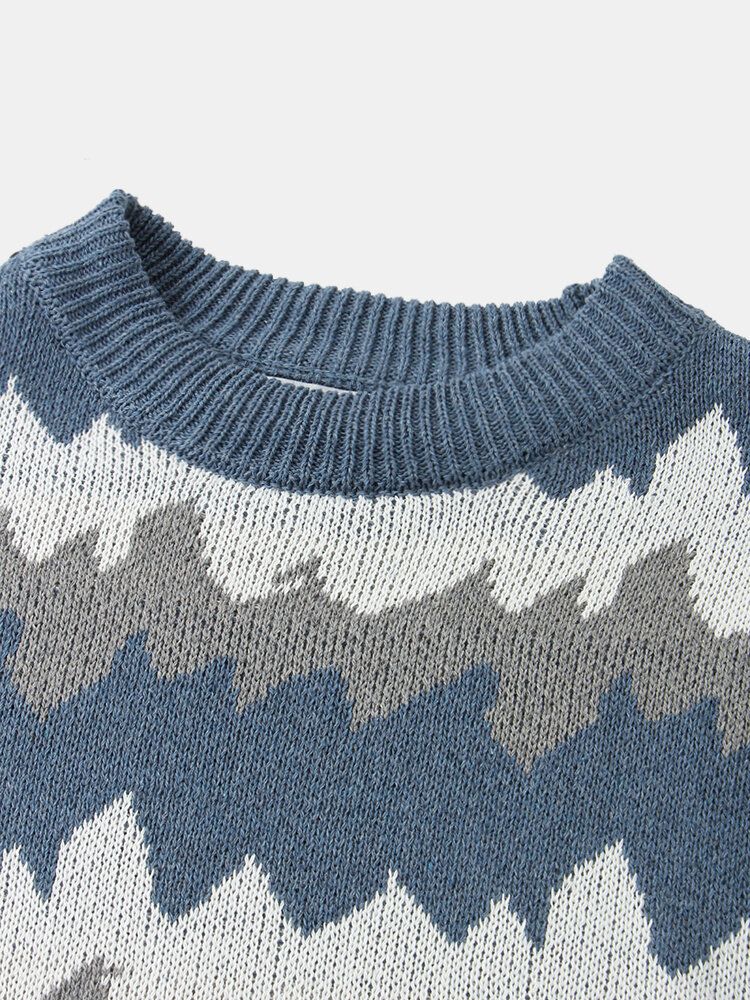 Gestreifter Warmer Langärmliger Strickpullover Mit Fallender Schulter Für Herren