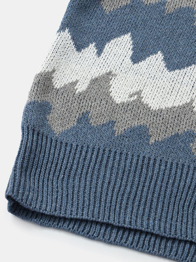 Gestreifter Warmer Langärmliger Strickpullover Mit Fallender Schulter Für Herren