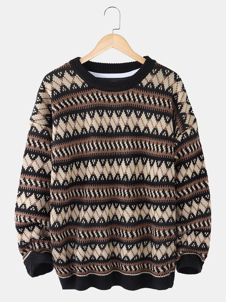 Grafik-strickpullover Für Herren Warm Mit Fallender Schulter Lässige Pullover